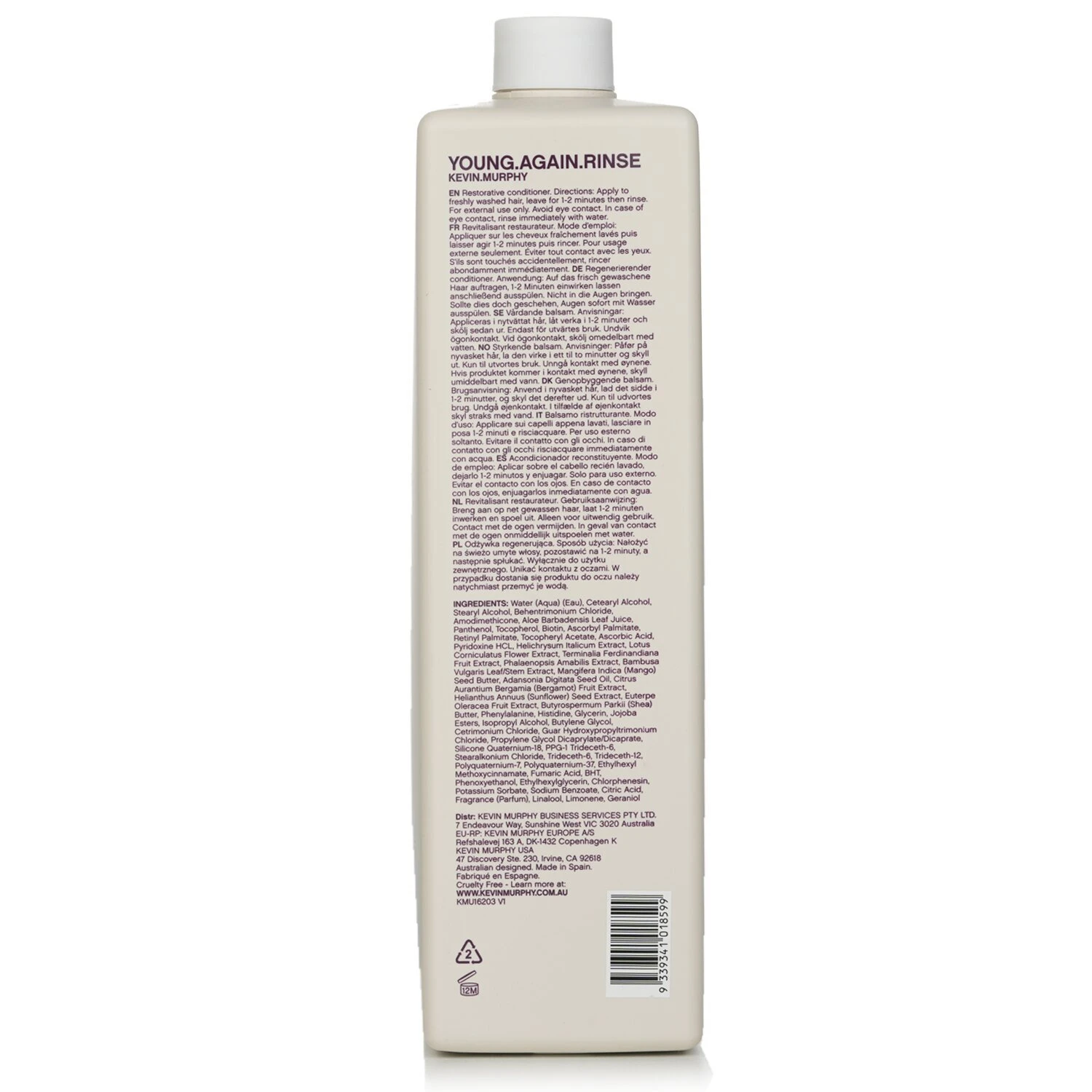 Kevin Murphy Young.Again.Rinse (Immortelle And Baobab Infused Restorative Softening Conditioner - To Dry, Brittle Or Damaged Hair) 1000ml - Image 3