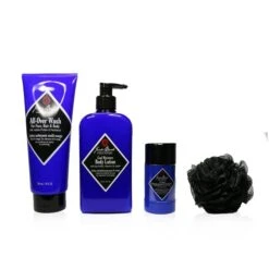 Jack Black Clean & Cool Body Basics Set: All Over Wash 295ml + Pit Boss Deodorant 78g + Cool Moisture Body Lotion 473ml + Netted Sponge 4pcs