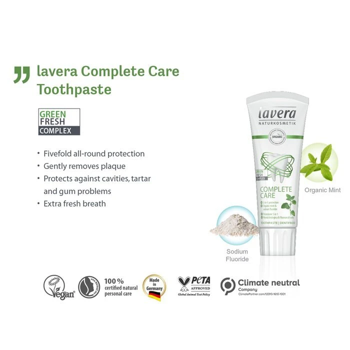 Lavera Toothpaste (Complete Care) - With Organic Mint & Sodium Fluoride 75ml - Image 2
