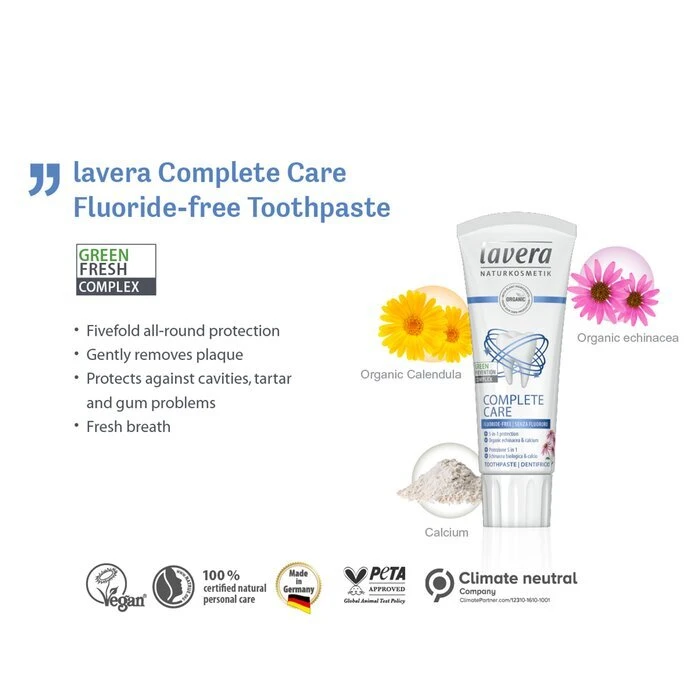 Lavera Toothpaste (Complete Care) - With Organic Echinacea & Calcium (Fluoride-Free) 75ml - Image 2
