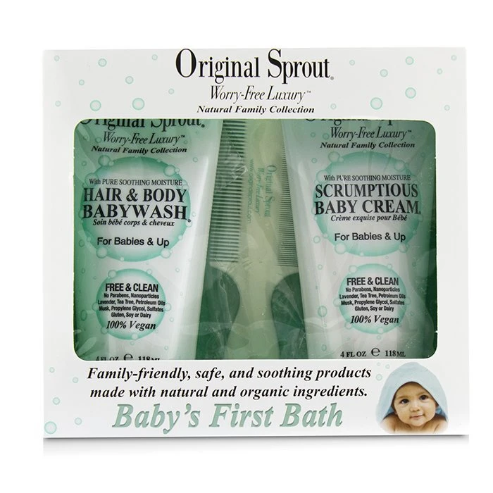 Original Sprout Baby's First Bath Kit: 1x Hair & Body Baby Wash 118ml + 1x Scrumptious Baby Cream 118ml + 1x Comb (For Babies & Up) 3pcs - Image 2