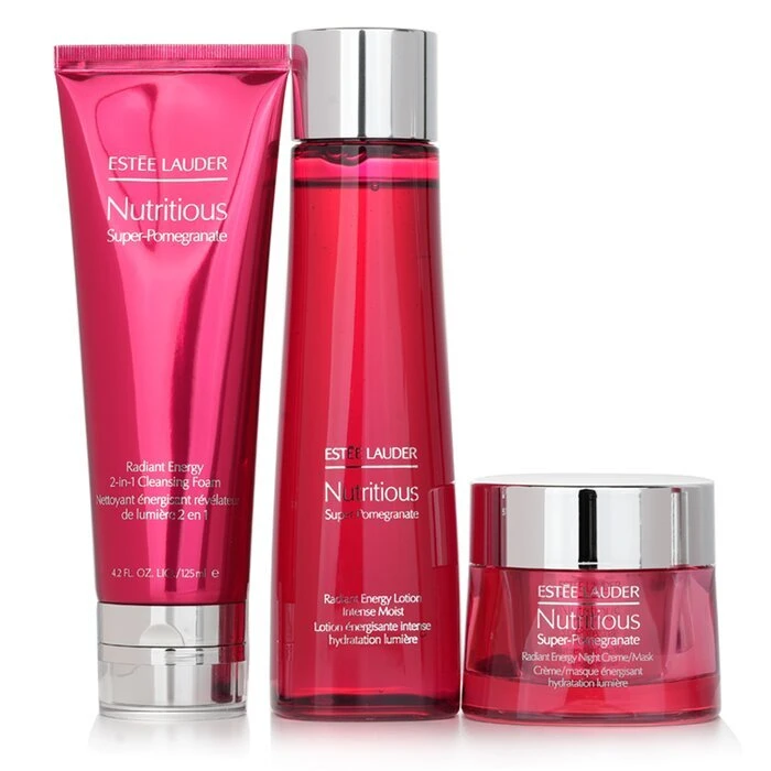 Estee Lauder Nutritious Super-Pomegranate Overnight Radiance Collection: Cleansing Foam 125ml+Lotion Intense Moist 200ml+Night Creme 50ml 3pcs - Image 2