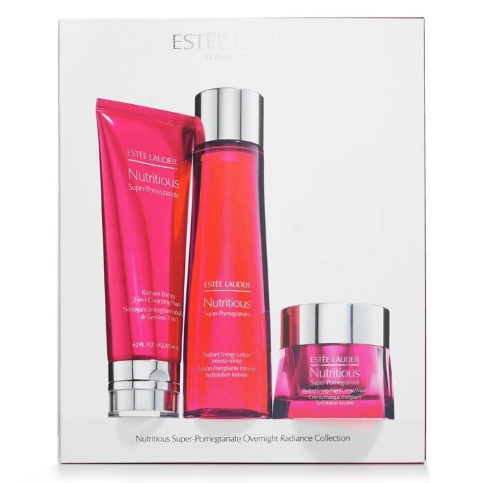 Estee Lauder Nutritious Super-Pomegranate Overnight Radiance Collection: Cleansing Foam 125ml+Lotion Intense Moist 200ml+Night Creme 50ml 3pcs - Image 3