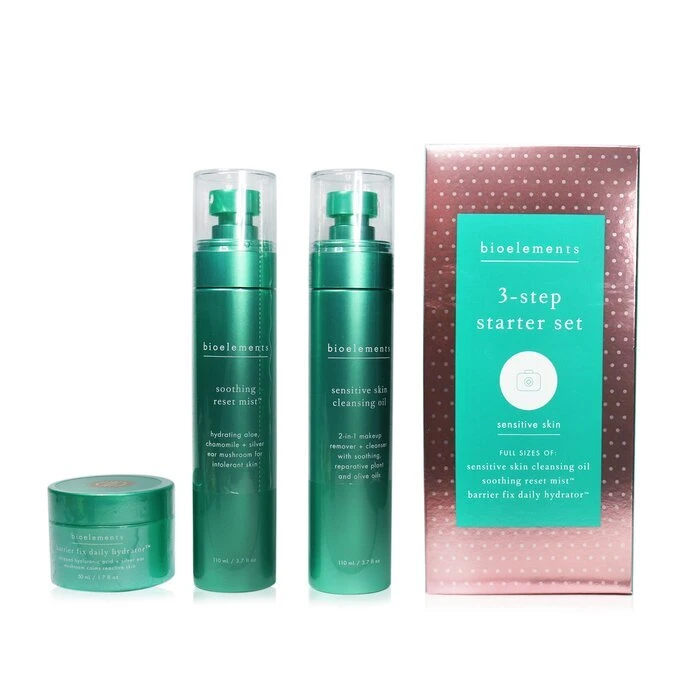 Bioelements 3-Step Starter Set : Sensitive Skin Cleansing Oil 110ml + Soothing Reset Mist 110ml + Barrier Fix Daily Hydrator 50ml 3pcs - Image 3