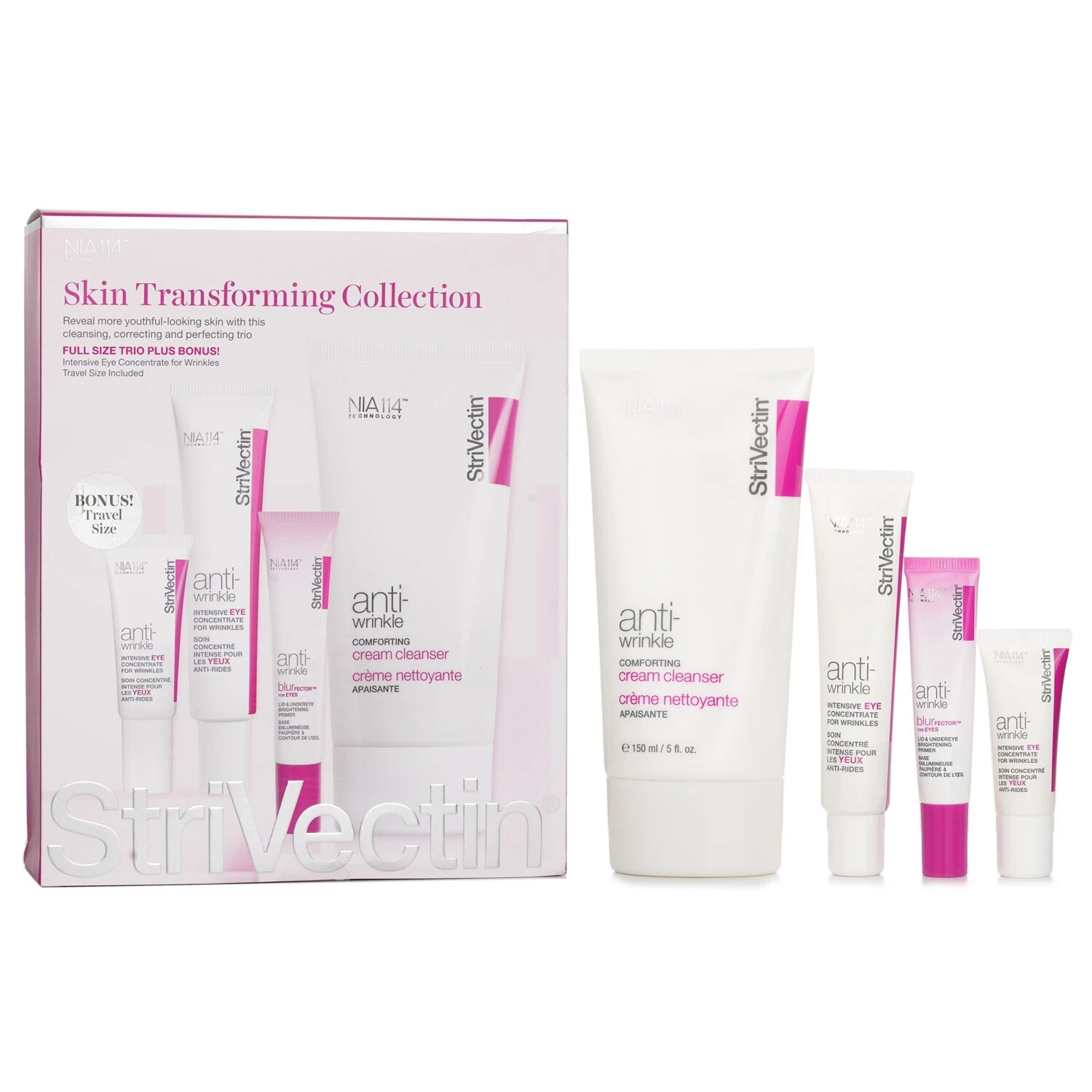 StriVectin Skin Transforming Collection (Full Size Trio): Cleanser 150ml + Eye Concentrate (30ml+7ml) + Eyes Primer 10ml 4pcs
