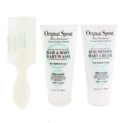Original Sprout Baby's First Bath Kit: 1x Hair & Body Baby Wash 118ml + 1x Scrumptious Baby Cream 118ml + 1x Comb (Box Slightly Damaged) 3pcs