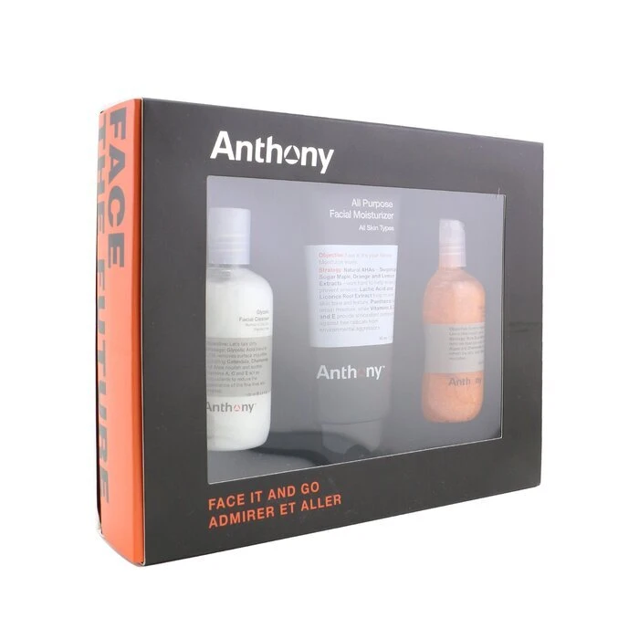 Anthony Face It & Go Kit: Glycolic Facial Cleanser 100ml + All Purpose Facial Moisturizer 90ml + Facial Scrub 100ml 3pcs - Image 2