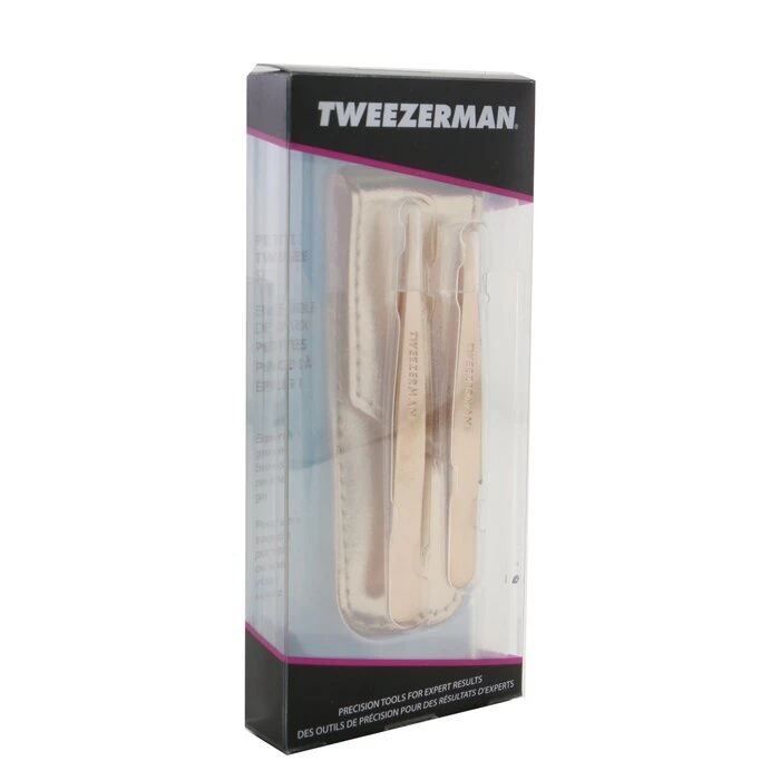 Tweezerman Rose Gold Petite Tweeze Set (1x Slant Tweezer, 1x Point Tweezer) 2pcs+bag - Image 2