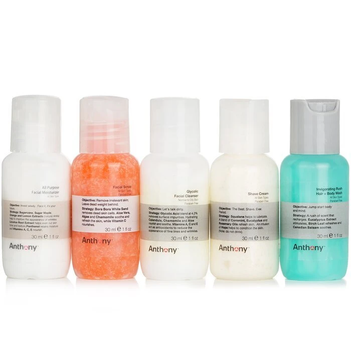 Anthony Starter Kit 5-Pieces Kit (For All Skin Types): Cleanser 30ml + Scrub 30ml + Moisturizer 30ml + Hair & Body Wash 30ml + Shave Cream 30ml 5x30ml - Image 2
