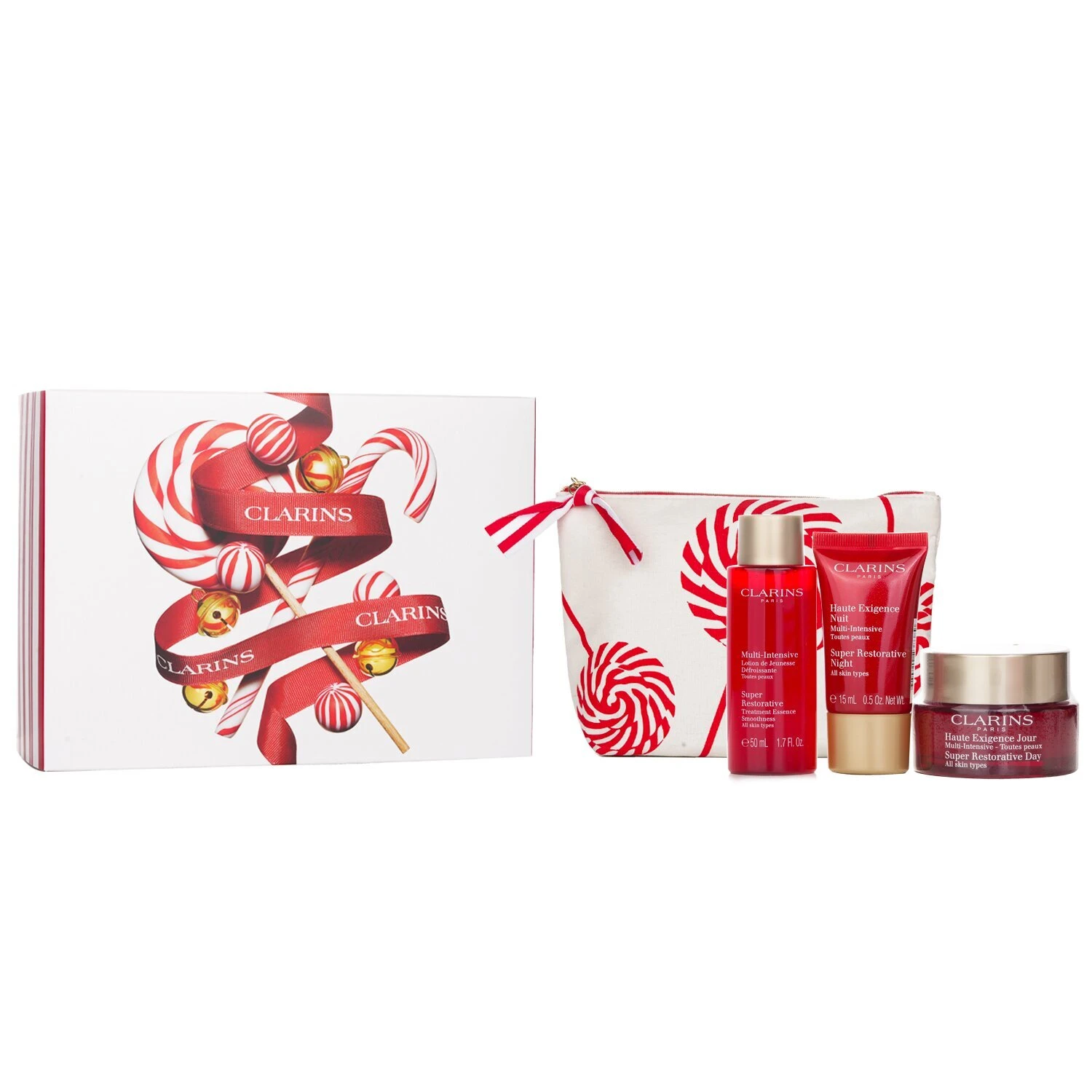 Clarins Super Restorative Collection: Day Cream 50ml+ Night Cream 15ml+ Treatment Essence 50ml+ Pouch 3pcs+1pouch