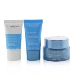 Clarins My Hydration Essentials Gift Set: Hydra-Essentiel Silky Cream 50ml+ Fresh Scrub 15ml+ SOS Hydra Mask 15ml 3pcs