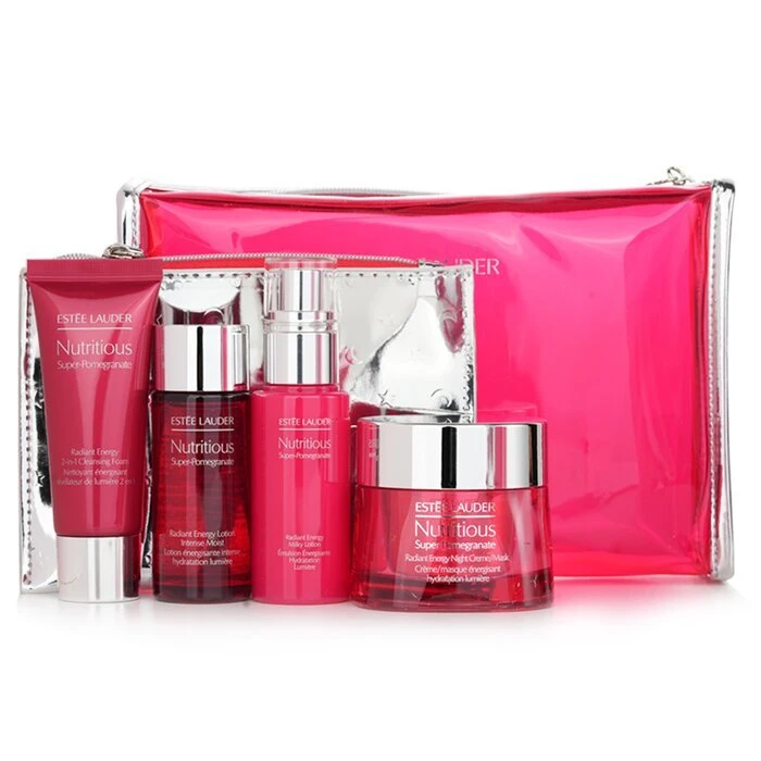Estee Lauder Nutritious Super-Pomegranate Nourish All Night Set: Night Creme+ Milky Lotion+ Lotion Intense Moist+ Cleansing Form... 4pcs+2bags - Image 2