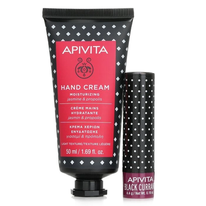 Apivita Happy Hands & Merry Kisses Jasmine Set: Hand Cream Jasmine & Propolis 50ml+ Lip Care Black Currant 4.4g 2pcs - Image 2
