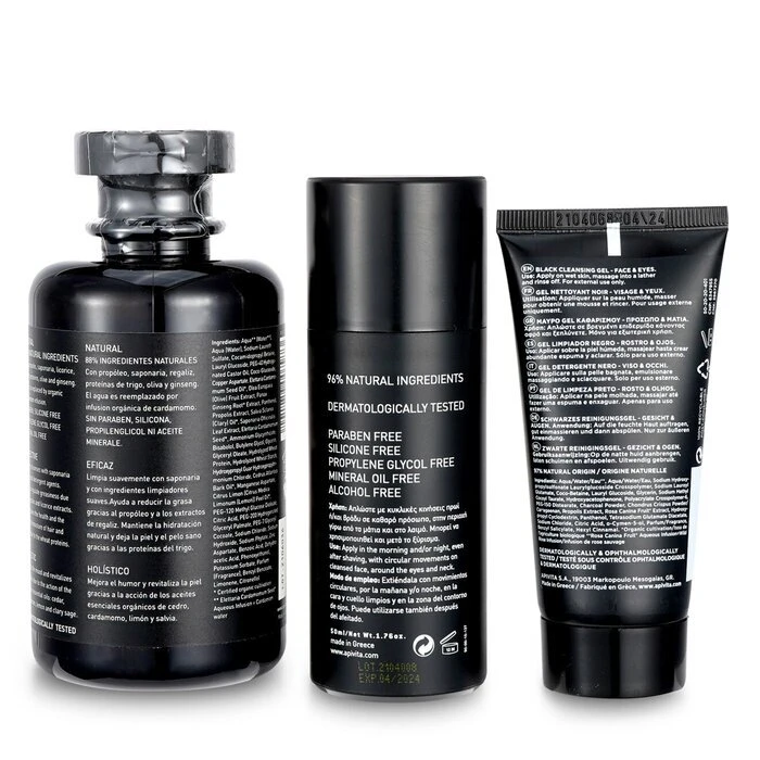 Apivita That's My Man Face & Body Treatment Set: Hair & Body Wash 250ml + Face & Eye Cream 50ml + Black Cleansing Gel 50ml 3pcs - Image 3