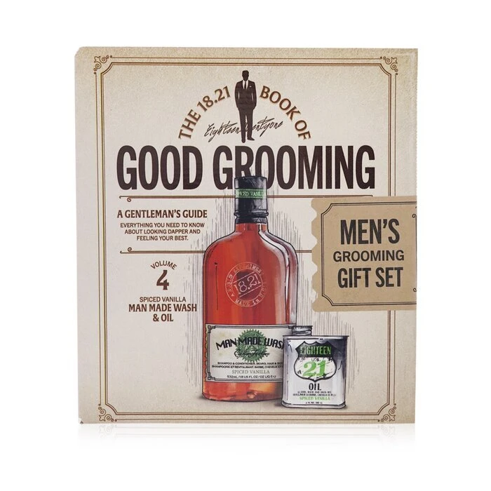 18.21 Man Made Book Of Good Grooming Gift Set Volume 4: Spiced Vanilla (Wash 532ml + Oil 60ml) 2pcs