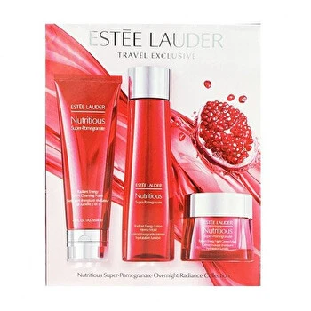 Estee Lauder Nutritious Super-Pomegranate Overnight Radiance Collection: Cleansing Foam 125ml+Lotion Intense Moist 200ml+Night Creme 50ml 3pcs - Image 4