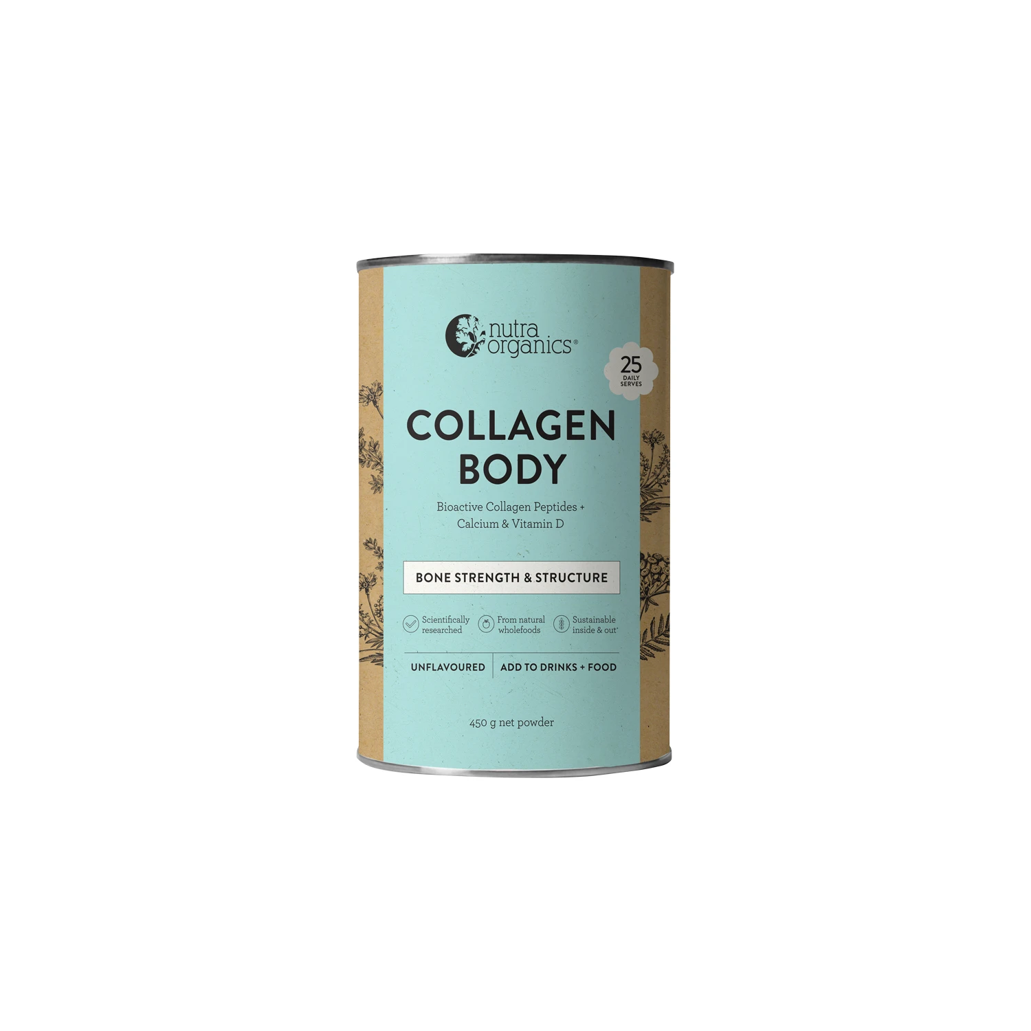 Nutra Organics Collagen Body With Fortibone (Bone Strength & Structure) Unflavoured 450g Powder